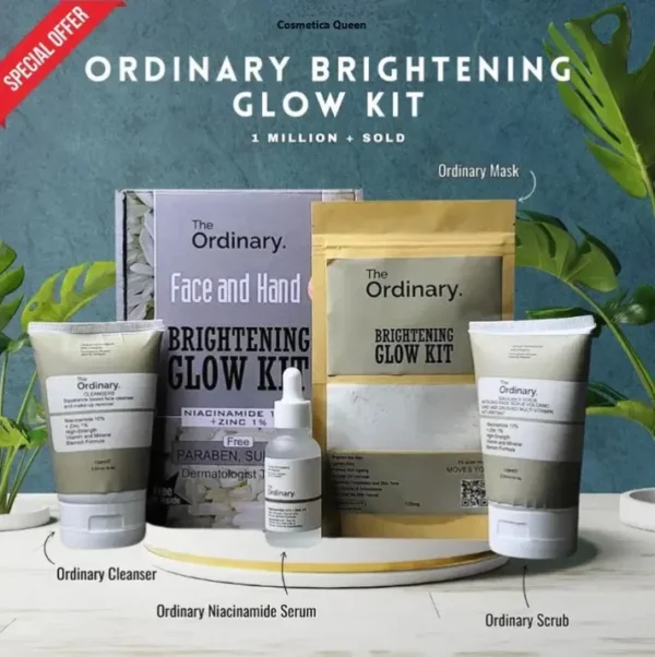 The Ordinary Face & Hand Brightening Glow Kit Acinamide 10% + Zinc 1% Complete Skincare Kit with Serum, Cleanser, Scrub & Face Mask