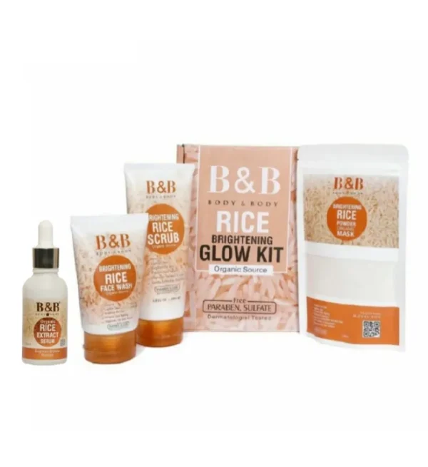 B&B 4in1 Organic Rice Facial Kit – Serum, Scrub, Face Wash & Mask | Whitening & Brightening Facial Kit for Natural Glow & Deep Cleansing